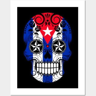 Cuban Flag Skull Floral Skeleton Posters and Art